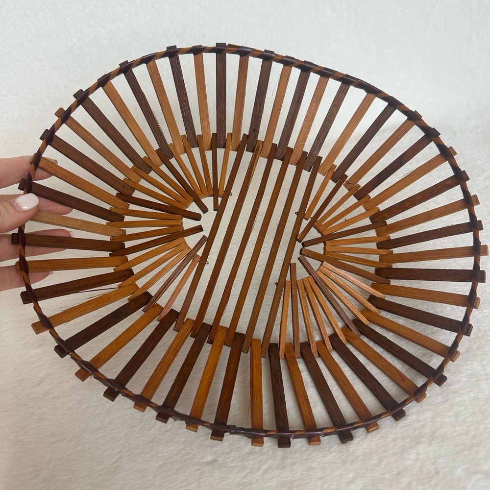 Vintage Handmade Multi Wood Unique MCM Cottagecore Basket - Picture 5 of 12